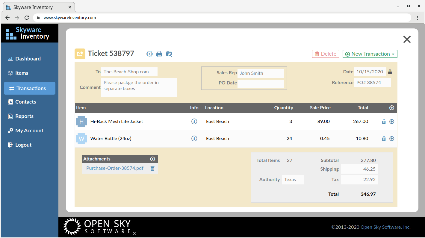 Skyware Inventory management software