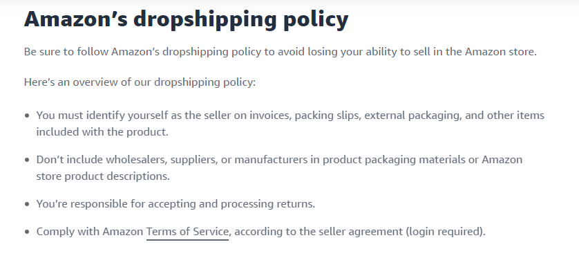Amazon dropshipping policy