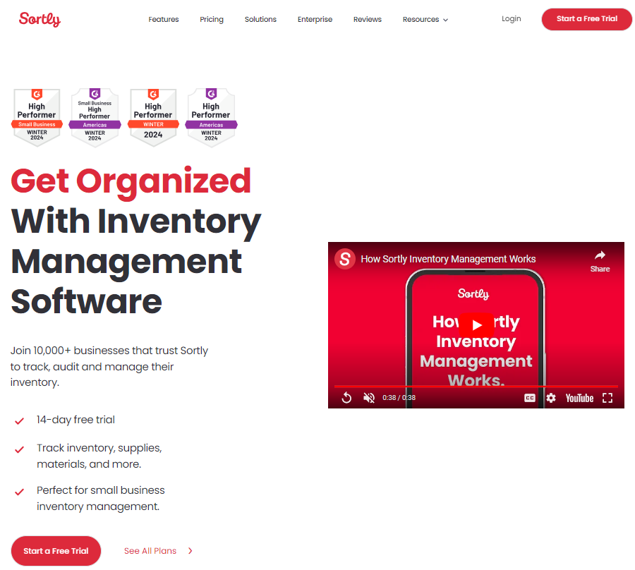 Sortly Landing Page