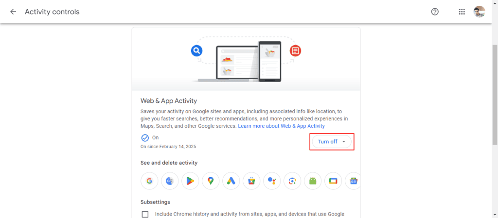 Stop Tracking in Google My Activity - EyeUniversal Turn Off Tracking