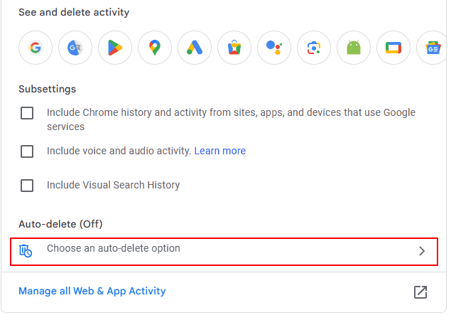 auto delete option on Google my activity - EyeUniversal History auto delete option
